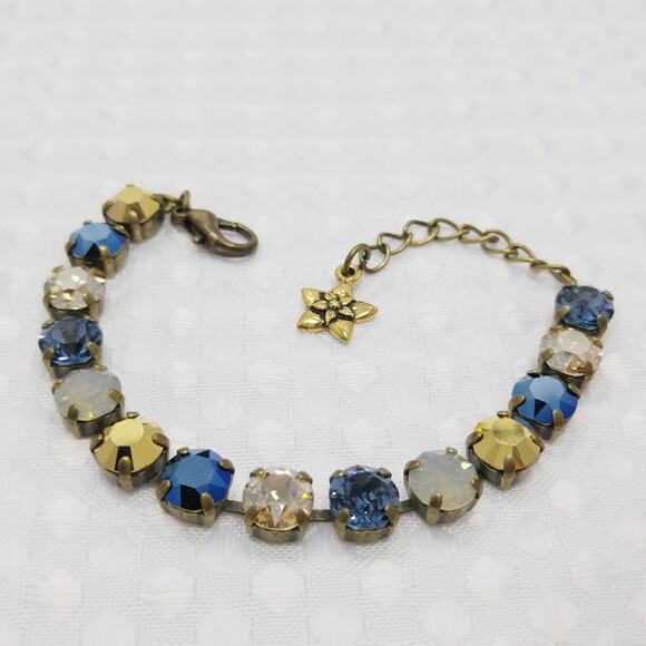 Vintage Blue Gold Crystal Rhinestone Bracelet, Prong Set, 1990s Jewelry - Picture 3 of 10